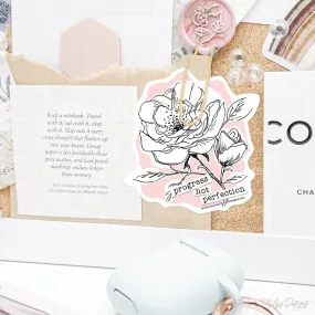 Cottage Rose Collection: Blush 'progress not perfection' Luxe Sticker Decal