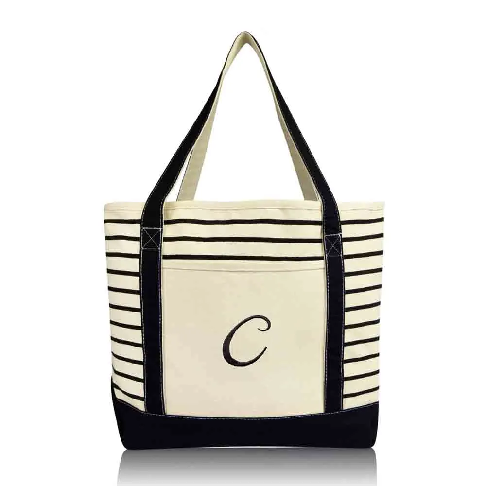 Dalix Striped C-Initial Tote Bag Womens Ballent Letter C