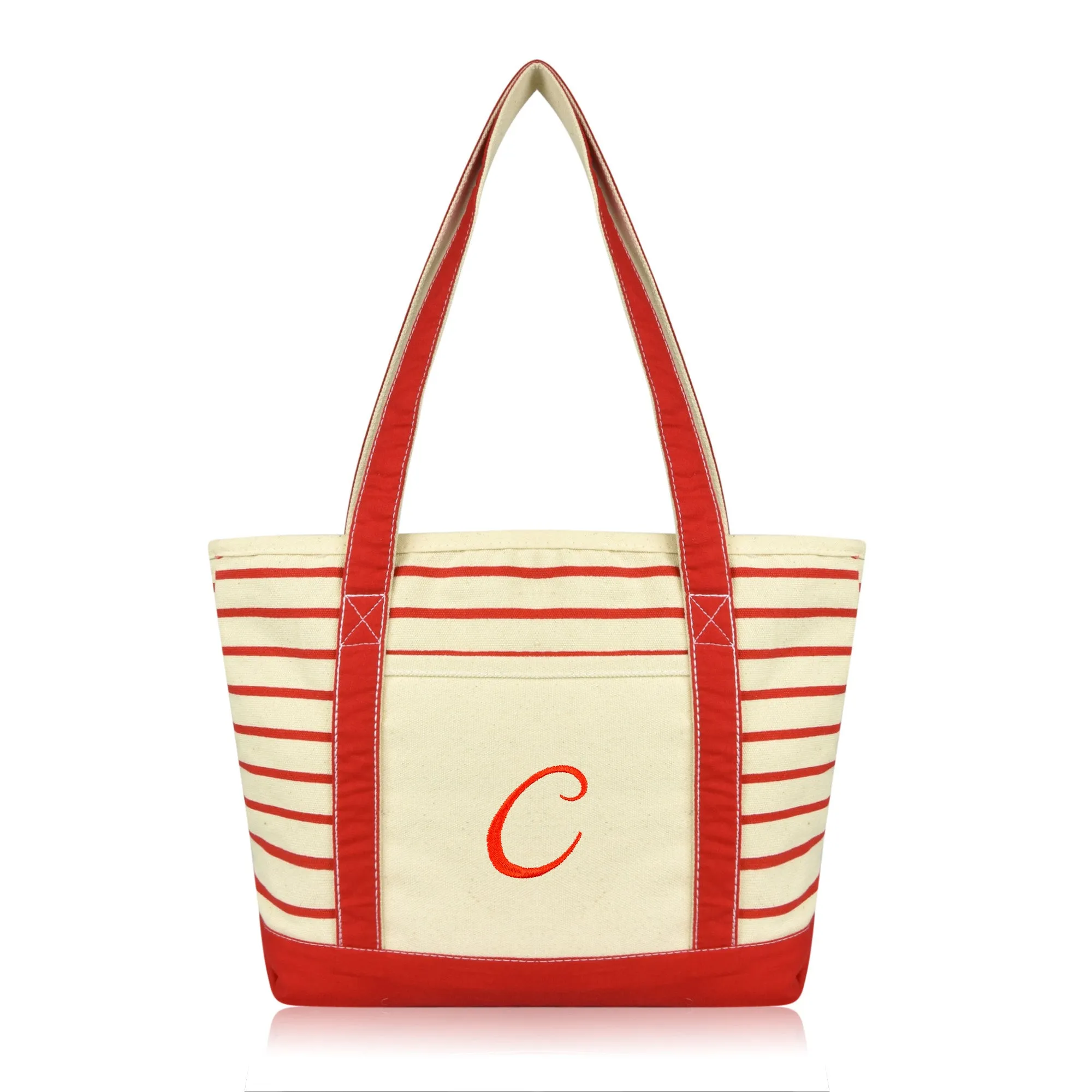 Dalix Striped C-Initial Tote Bag Womens Ballent Letter C