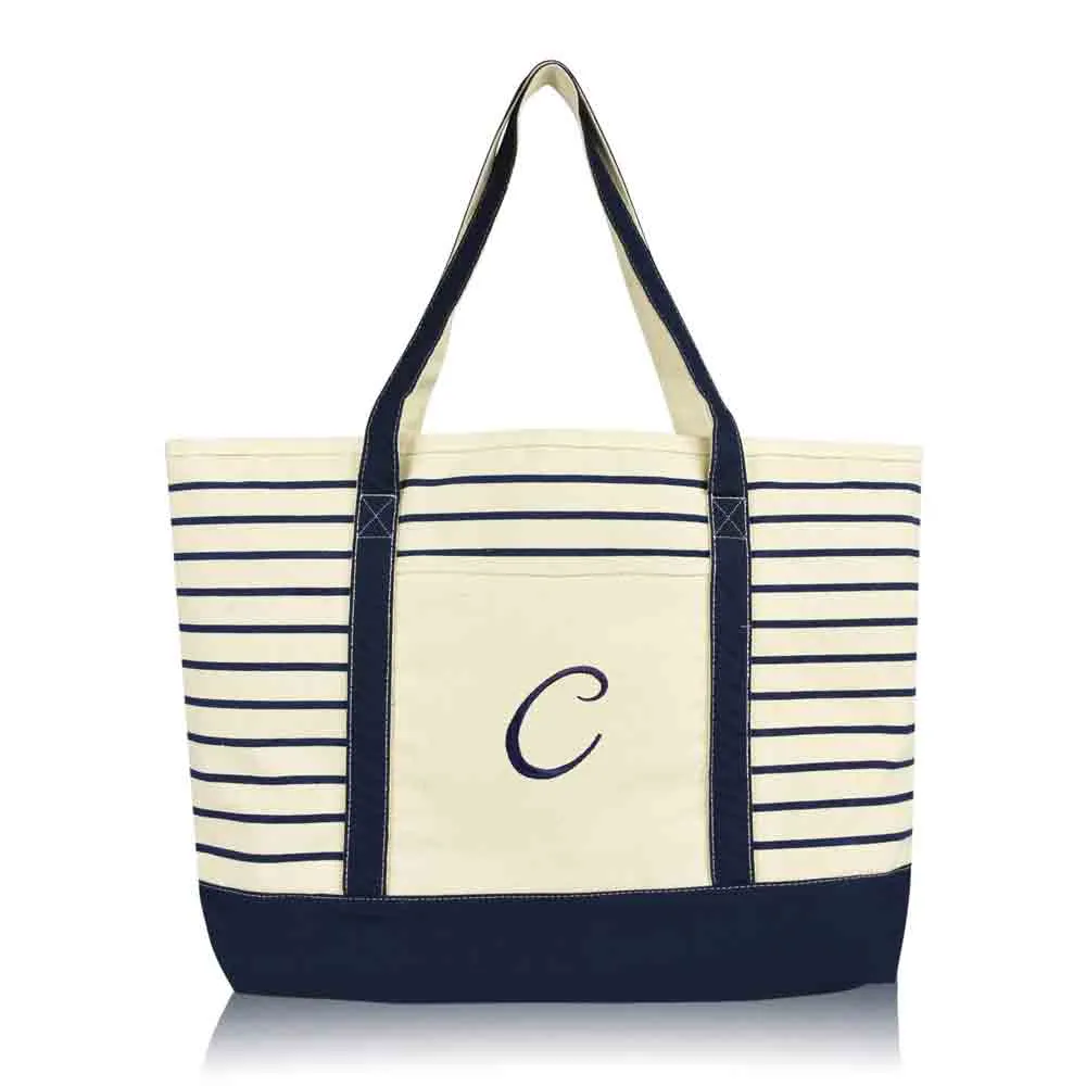 Dalix Striped C-Initial Tote Bag Womens Ballent Letter C