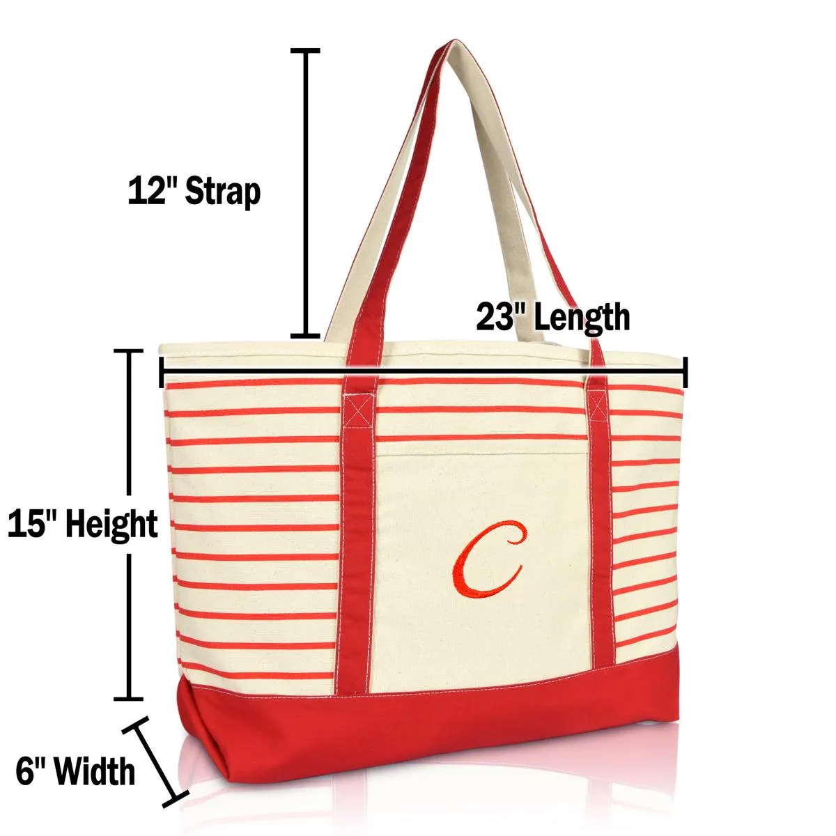 Dalix Striped C-Initial Tote Bag Womens Ballent Letter C