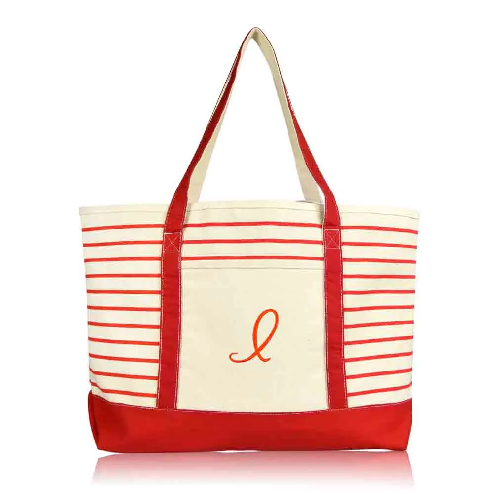 Dalix Striped I-Initial Tote Bag Womens Ballent Letter I