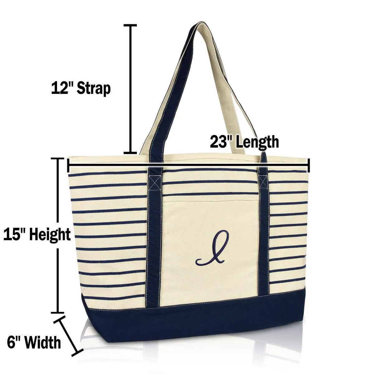 Dalix Striped I-Initial Tote Bag Womens Ballent Letter I