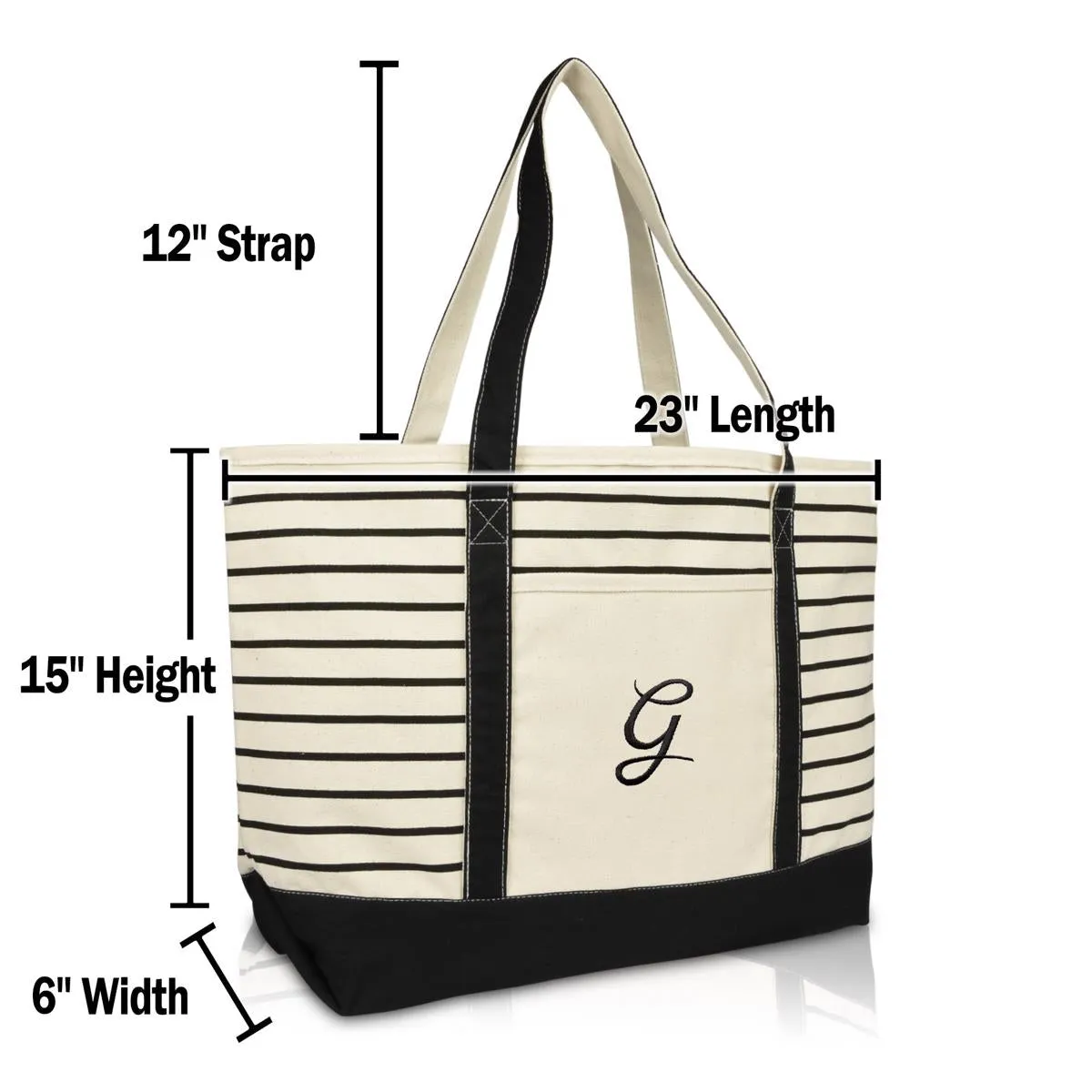 Dalix Striped I-Initial Tote Bag Womens Ballent Letter I