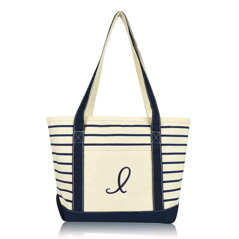 Dalix Striped I-Initial Tote Bag Womens Ballent Letter I