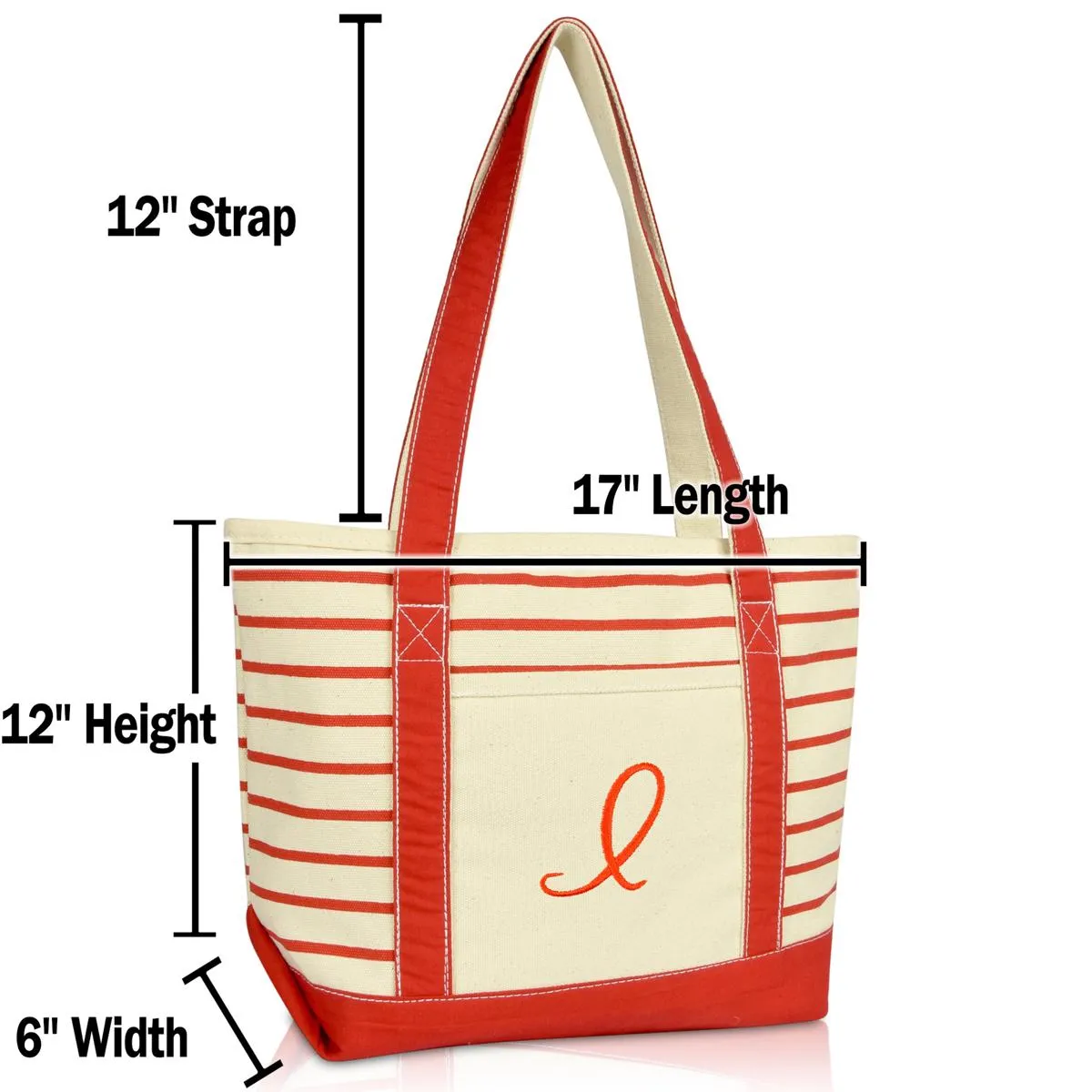 Dalix Striped I-Initial Tote Bag Womens Ballent Letter I