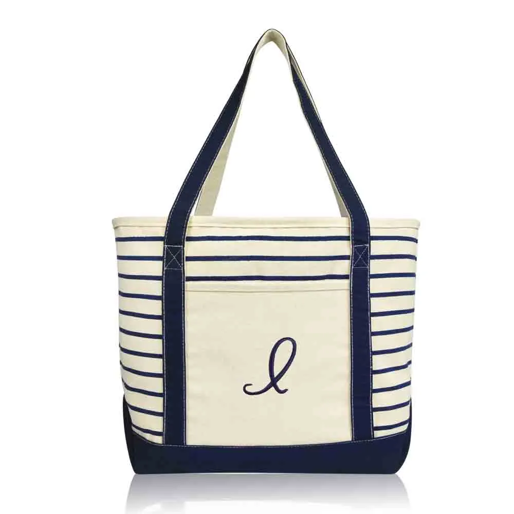 Dalix Striped I-Initial Tote Bag Womens Ballent Letter I