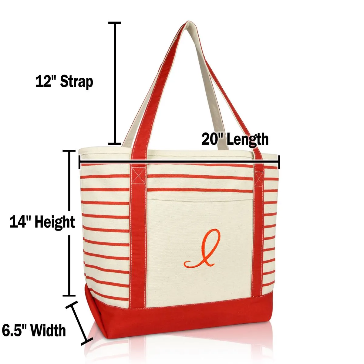 Dalix Striped I-Initial Tote Bag Womens Ballent Letter I