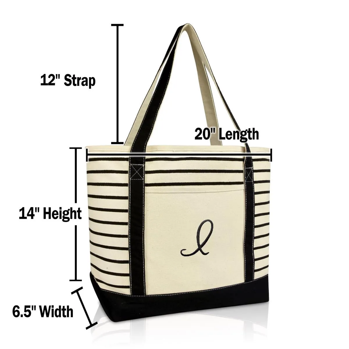 Dalix Striped I-Initial Tote Bag Womens Ballent Letter I