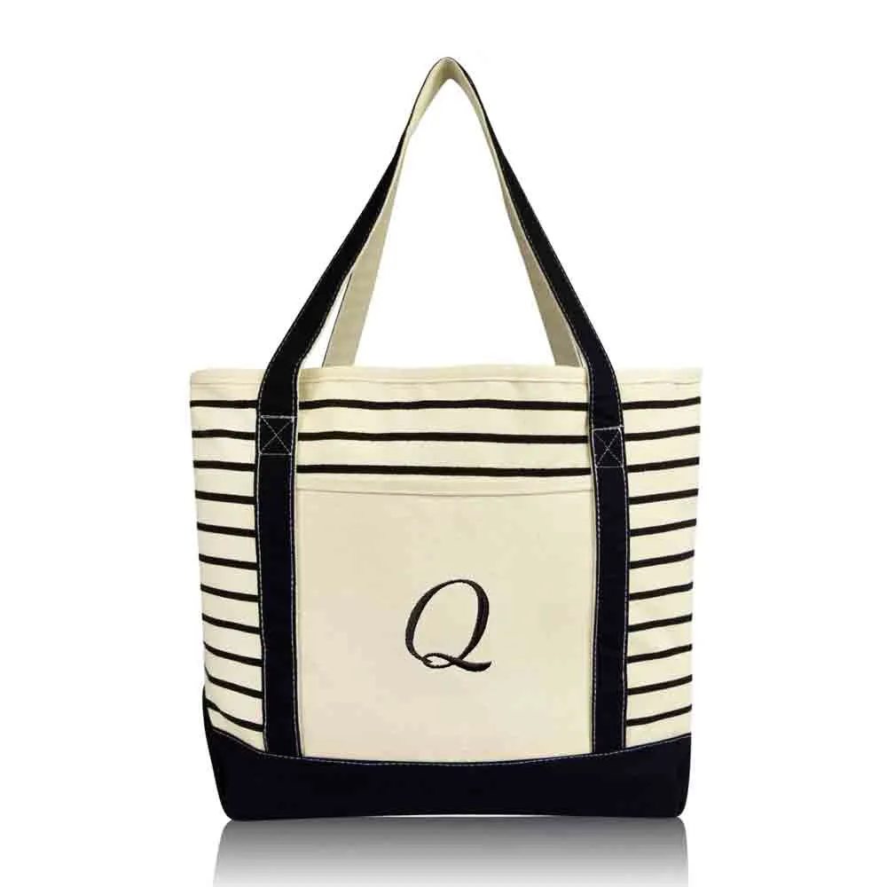 Dalix Striped Q-Initial Tote Bag Womens Ballent Letter Q