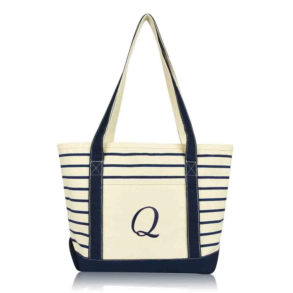 Dalix Striped Q-Initial Tote Bag Womens Ballent Letter Q