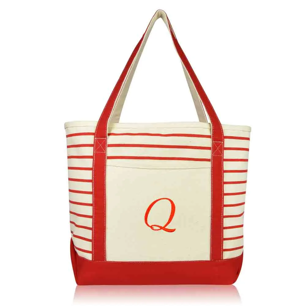 Dalix Striped Q-Initial Tote Bag Womens Ballent Letter Q