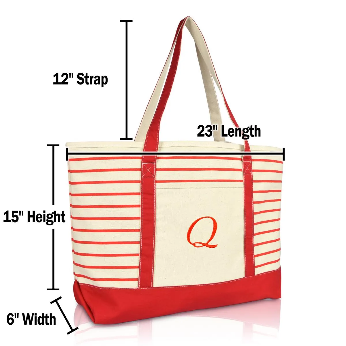 Dalix Striped Q-Initial Tote Bag Womens Ballent Letter Q