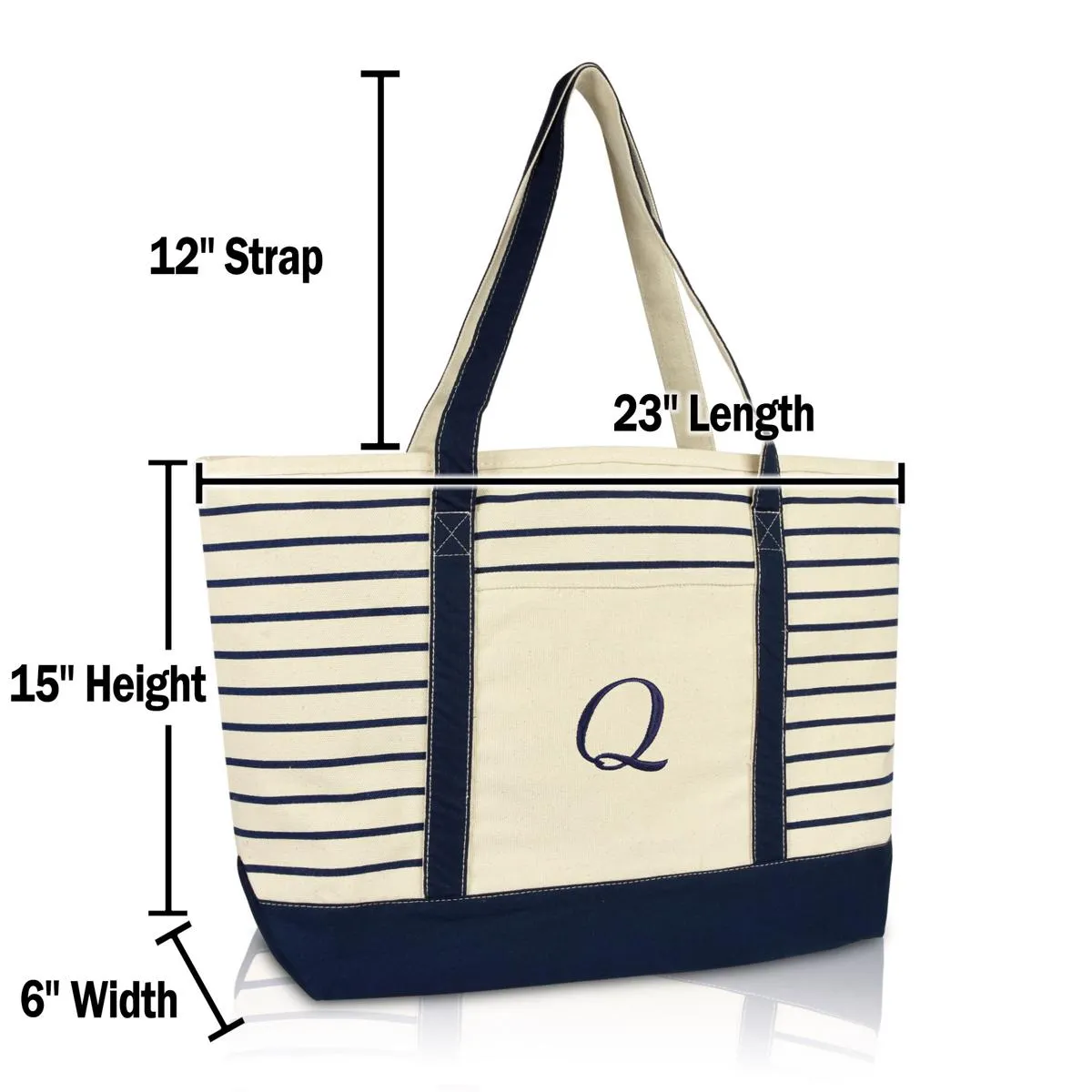 Dalix Striped Q-Initial Tote Bag Womens Ballent Letter Q