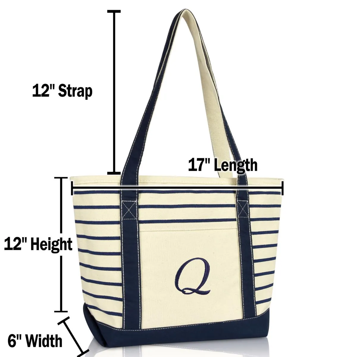 Dalix Striped Q-Initial Tote Bag Womens Ballent Letter Q