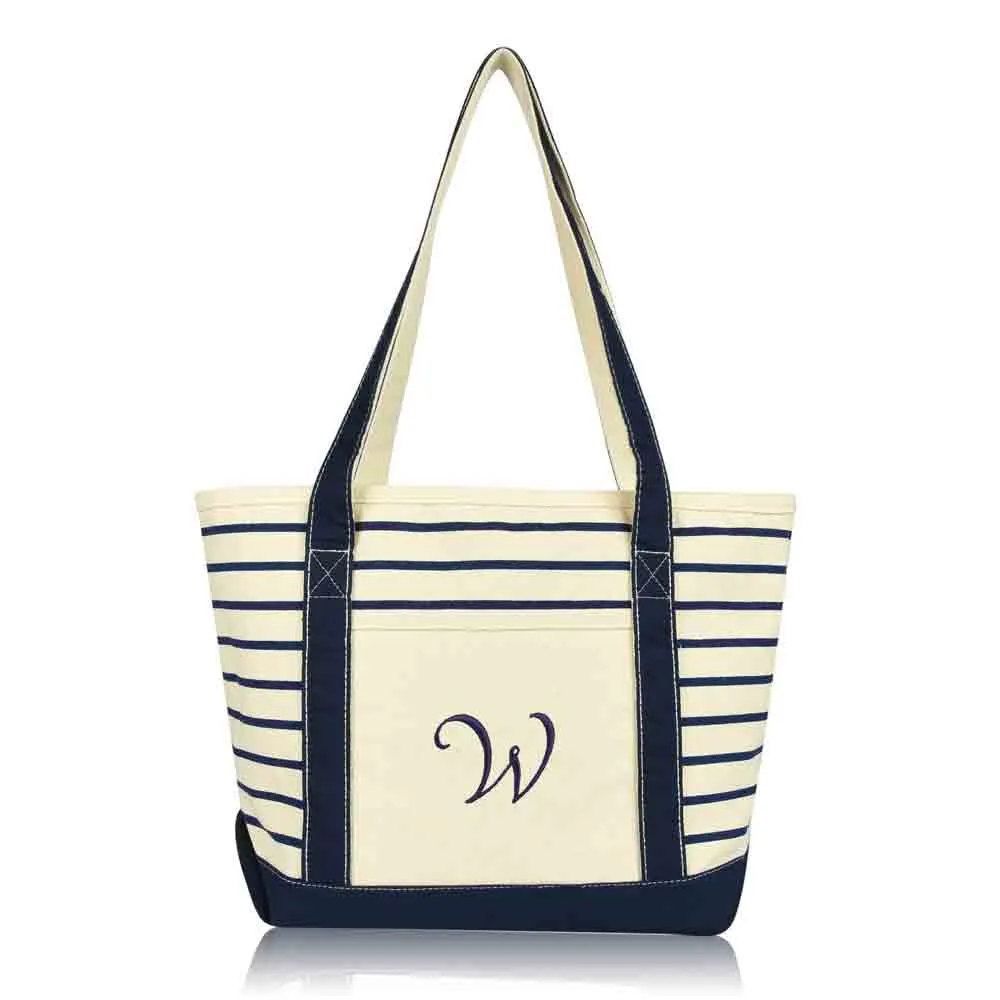 Dalix Striped W-Initial Tote Bag Womens Ballent Letter W