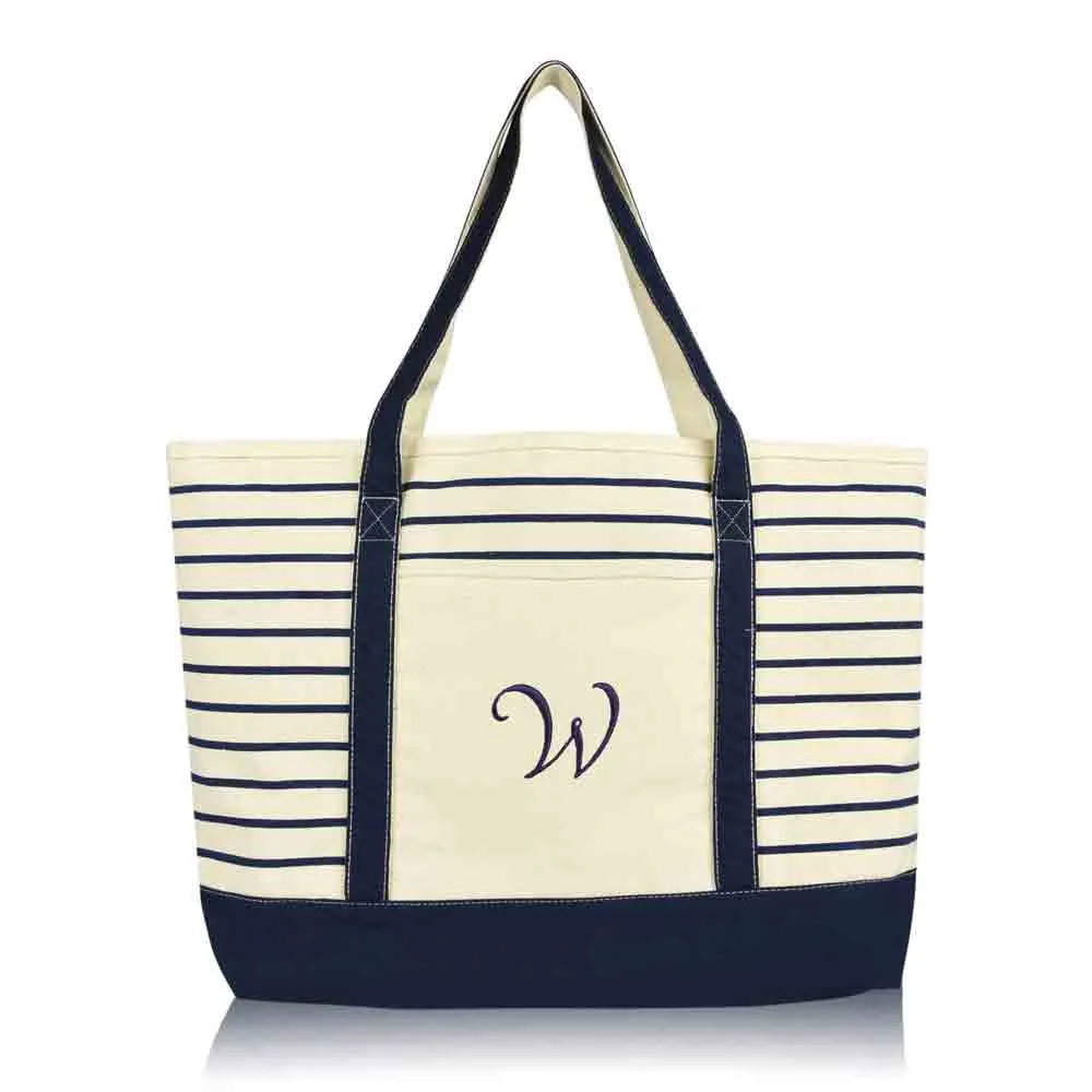 Dalix Striped W-Initial Tote Bag Womens Ballent Letter W