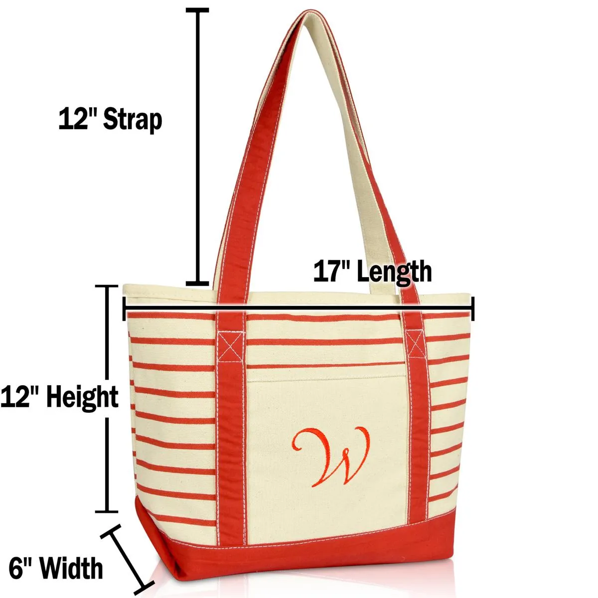 Dalix Striped W-Initial Tote Bag Womens Ballent Letter W