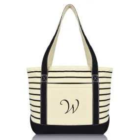 Dalix Striped W-Initial Tote Bag Womens Ballent Letter W