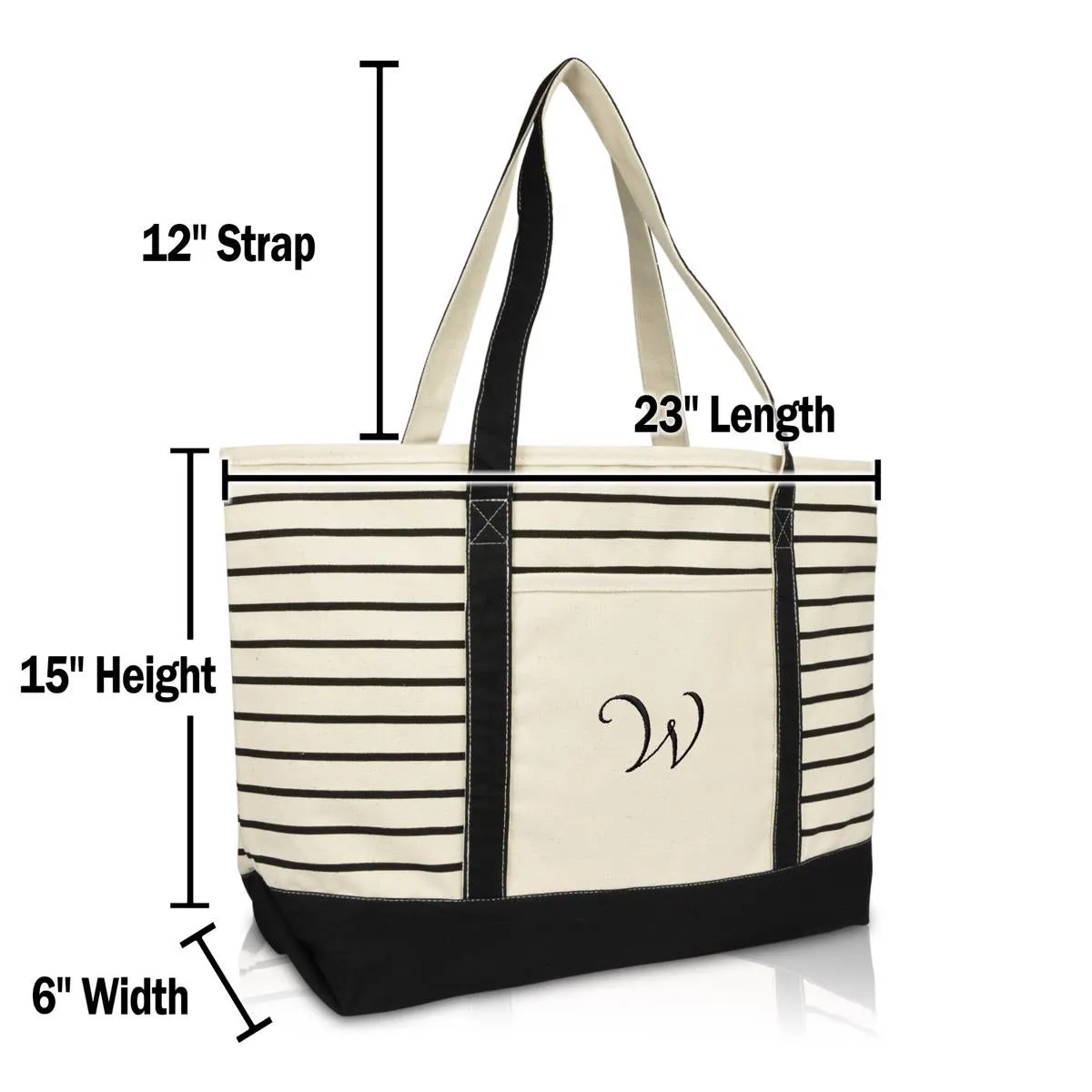 Dalix Striped W-Initial Tote Bag Womens Ballent Letter W