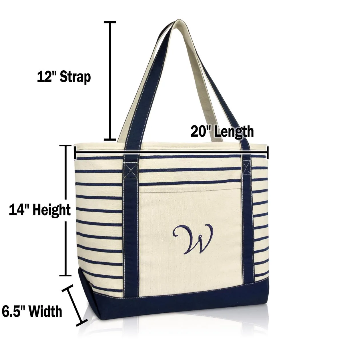 Dalix Striped W-Initial Tote Bag Womens Ballent Letter W