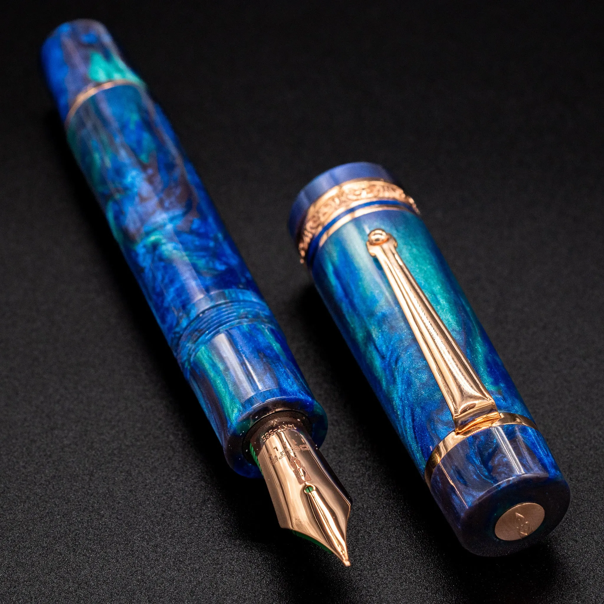 Delta DV Original Oversize Fountain Pen - Riviera Blue & Rose Gold