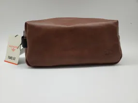 DOCKERS Men's Rounded Top Toiletry Travel Kit Brown Faux Leather w/Handle