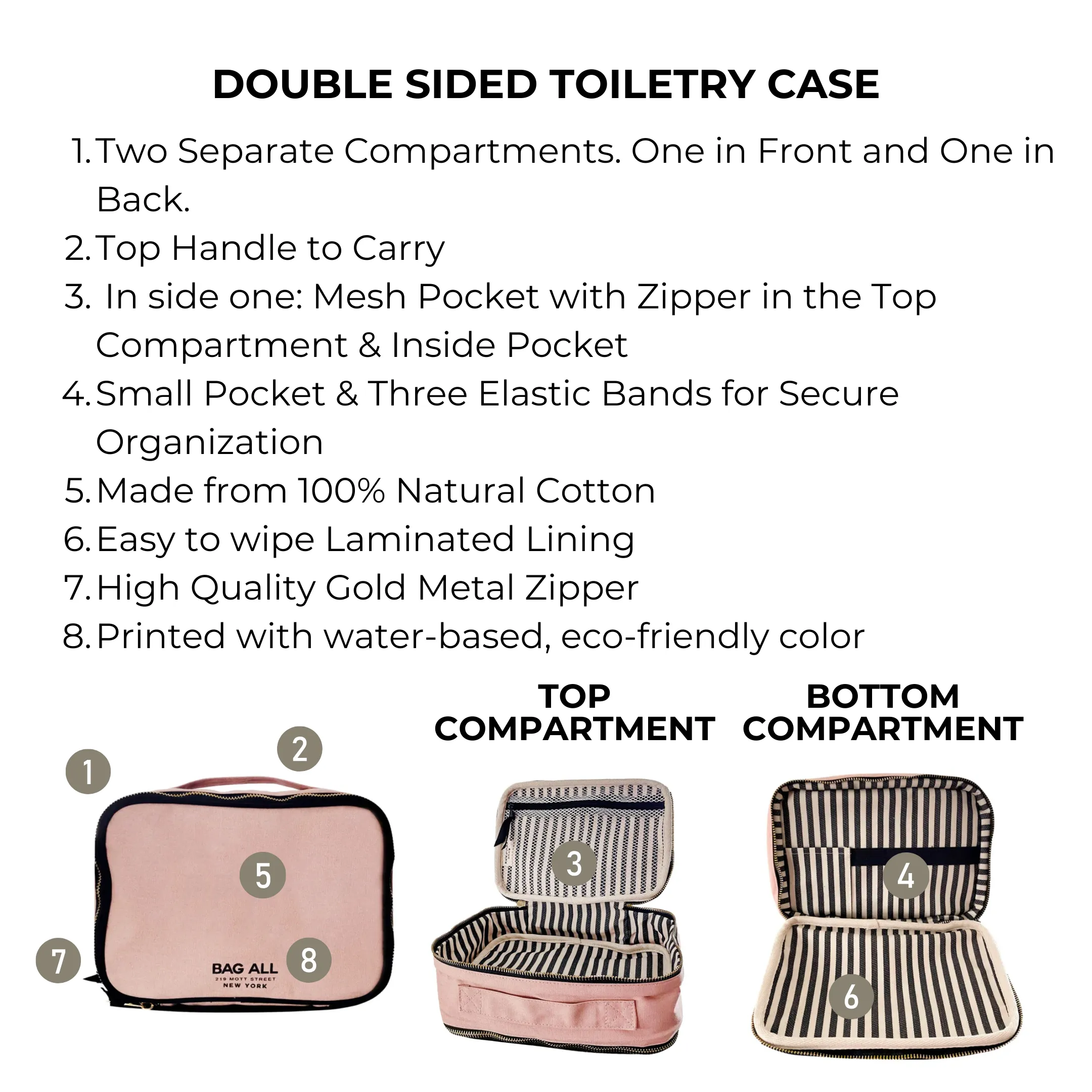 Double Sided Toiletry Case, Pink/Blush