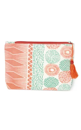 EAB0205 Coral Abstract Print Tassel Cosmetic Pouch Bag