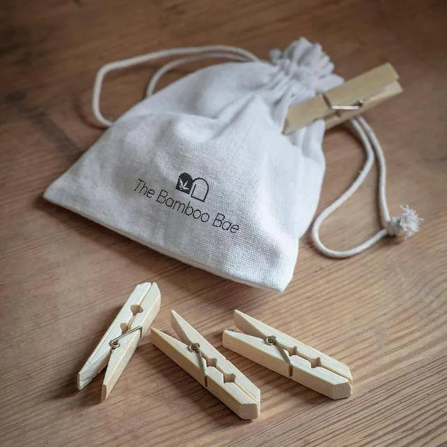 Eco Friendly Bamboo Clothes Peg with Reusable Bag | Pack of 20