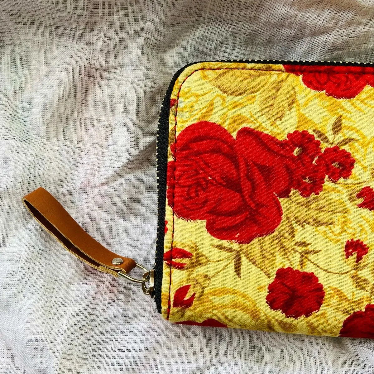 Eco-Friendly Hand-made Wallet - Yellow With Red Flowers