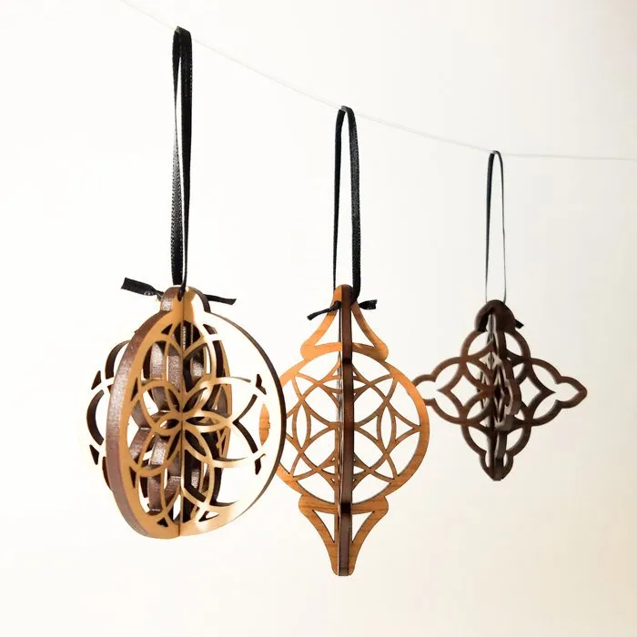 Eco-Friendly Laser-Cut Wood Christmas Ornaments