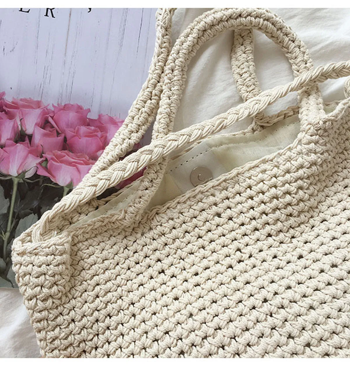 Elena Handbags Large Crochet Cotton Bucket Bag