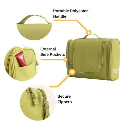 ERHETUS Multifunctional Extra Large Cosmetic Bag for Travel | Makeup Organiser for Accessories for Women | Waterproof Household Grooming Kit Storage Bags with Hook for Hanging for Men - Green