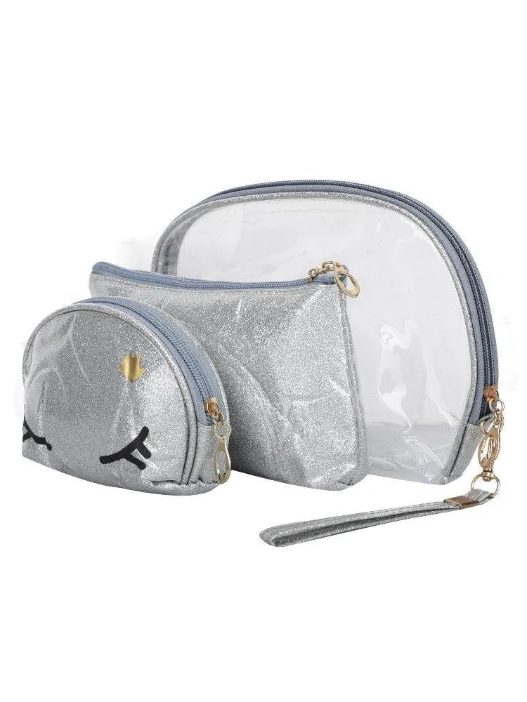 FabSeasons Crown Silver Combo of 3 Handy Toiletry, Cosmetic,Travel Pouch