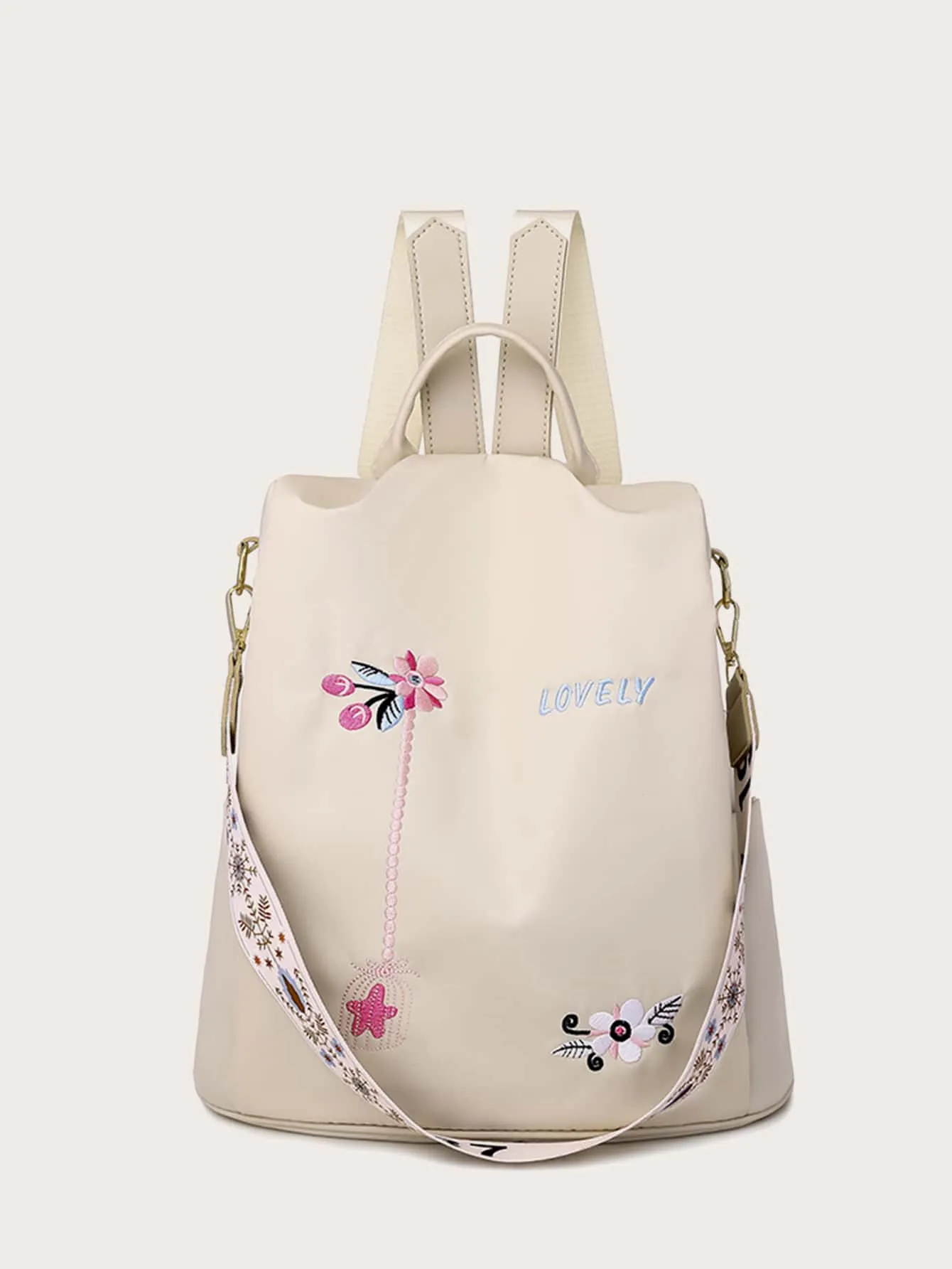 Flower Embroidered Anti-theft Backpack