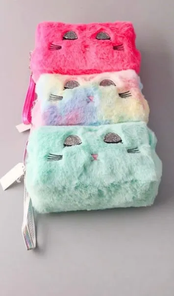 Fluffy Kitty Cat Travel Bag With Detachable Wristlet Strap