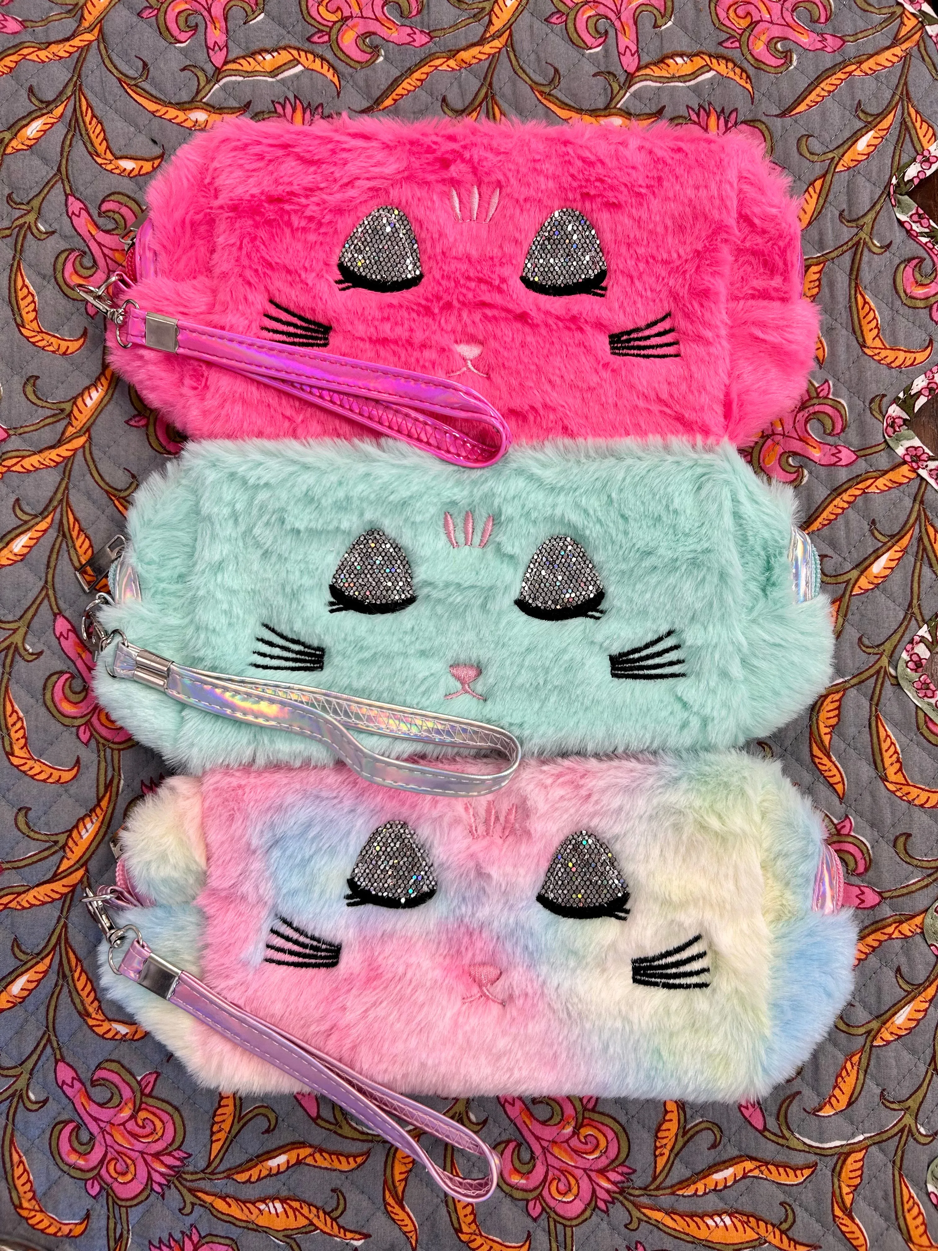 Fluffy Kitty Cat Travel Bag With Detachable Wristlet Strap