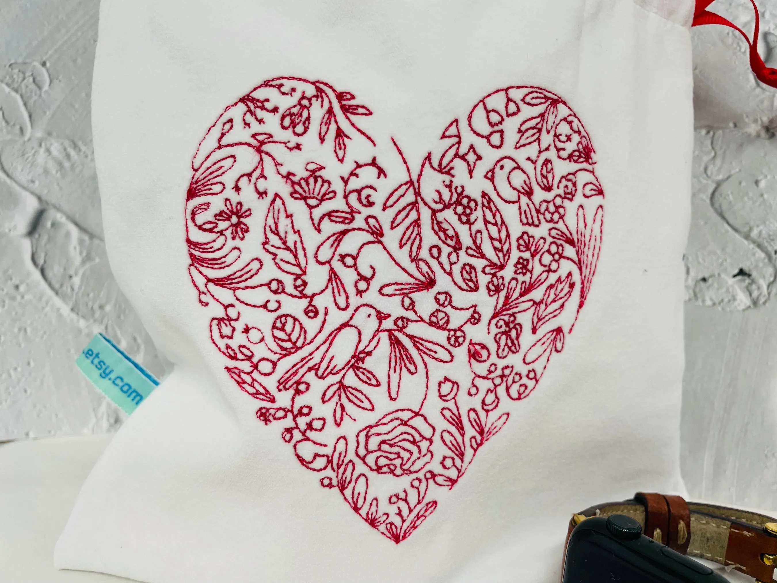 folk heart velvet gift bag