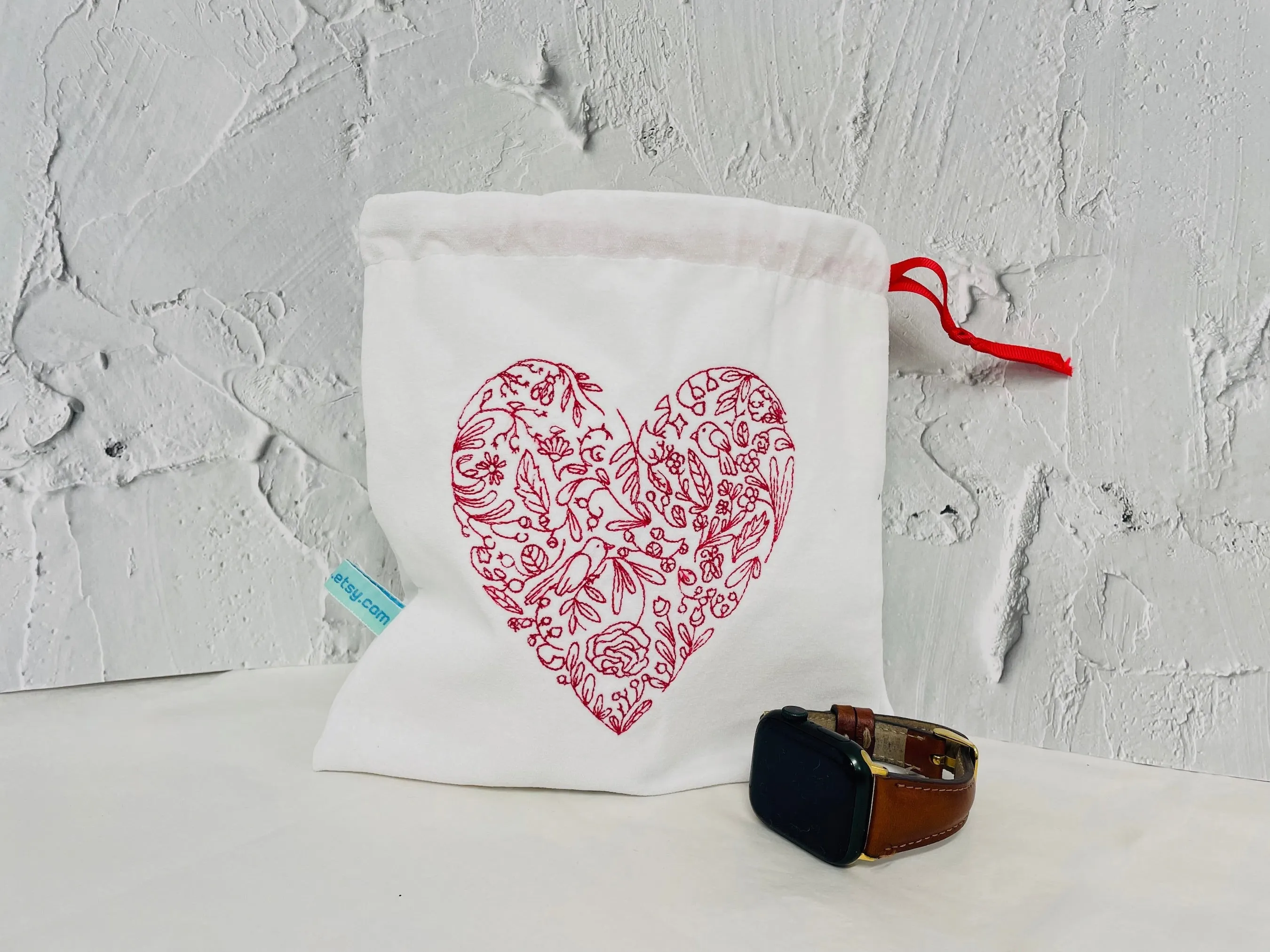 folk heart velvet gift bag