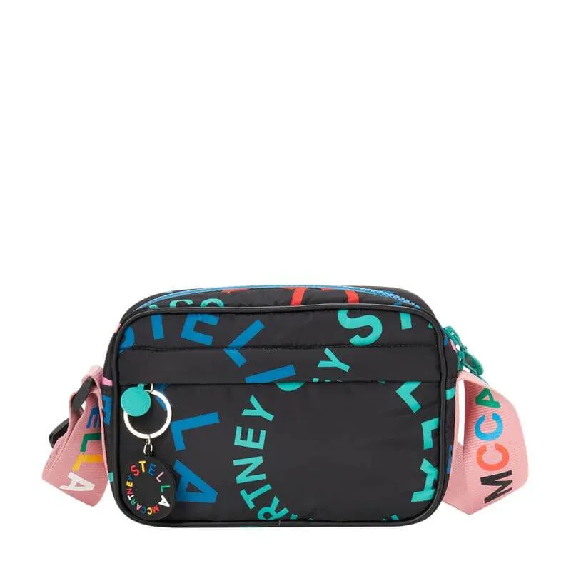 Girls Black Graphic Shoulder Bag