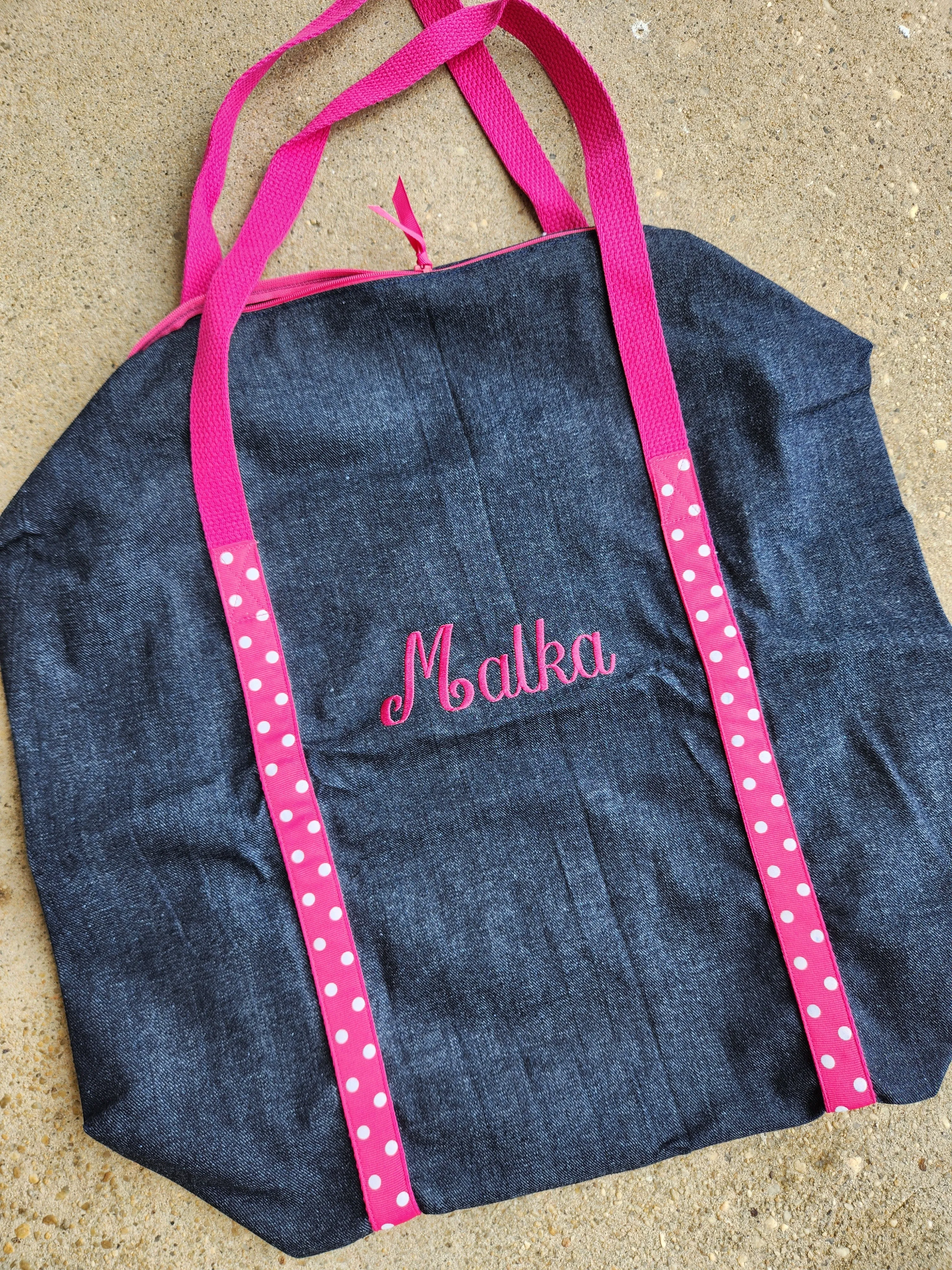 Girls Denim and Hot Pink Polka Dots Duffle