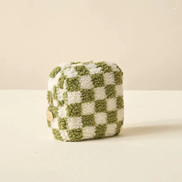 Green Checkered Teddy Pouch