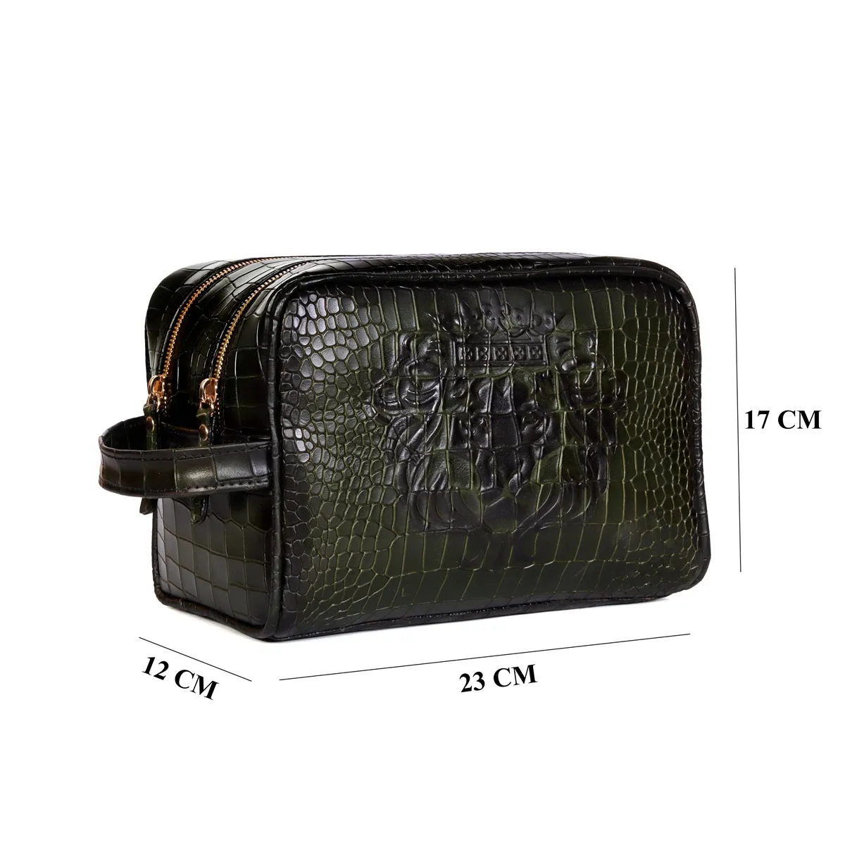 Green Deep Cut Leather Toiletry / Travel Bag