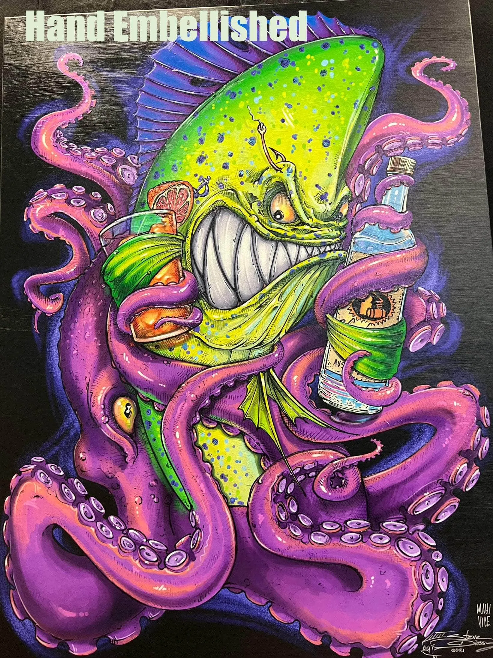 Hand Embellished "Mahi Vice" Limited Edition Canvas