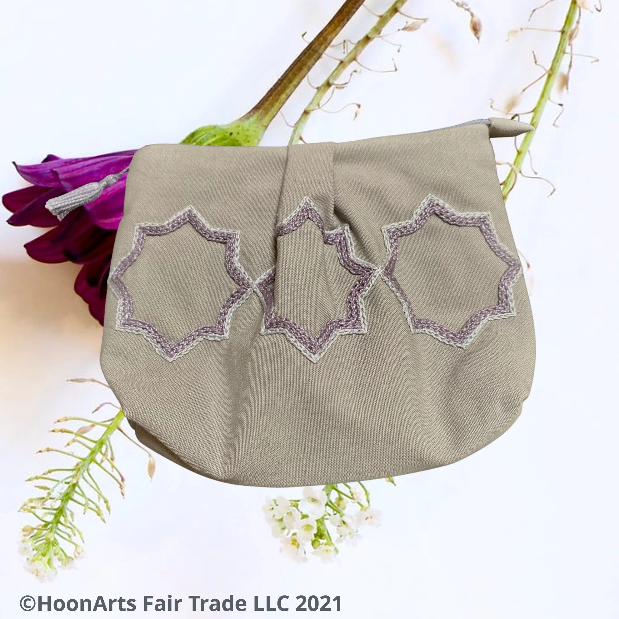 Hand Embroidered Grey "Eastern Star" Clutch