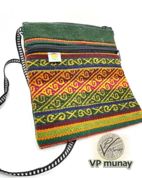 Handcrafted Green stripes Cross Body / Passport Bag, Bolivia