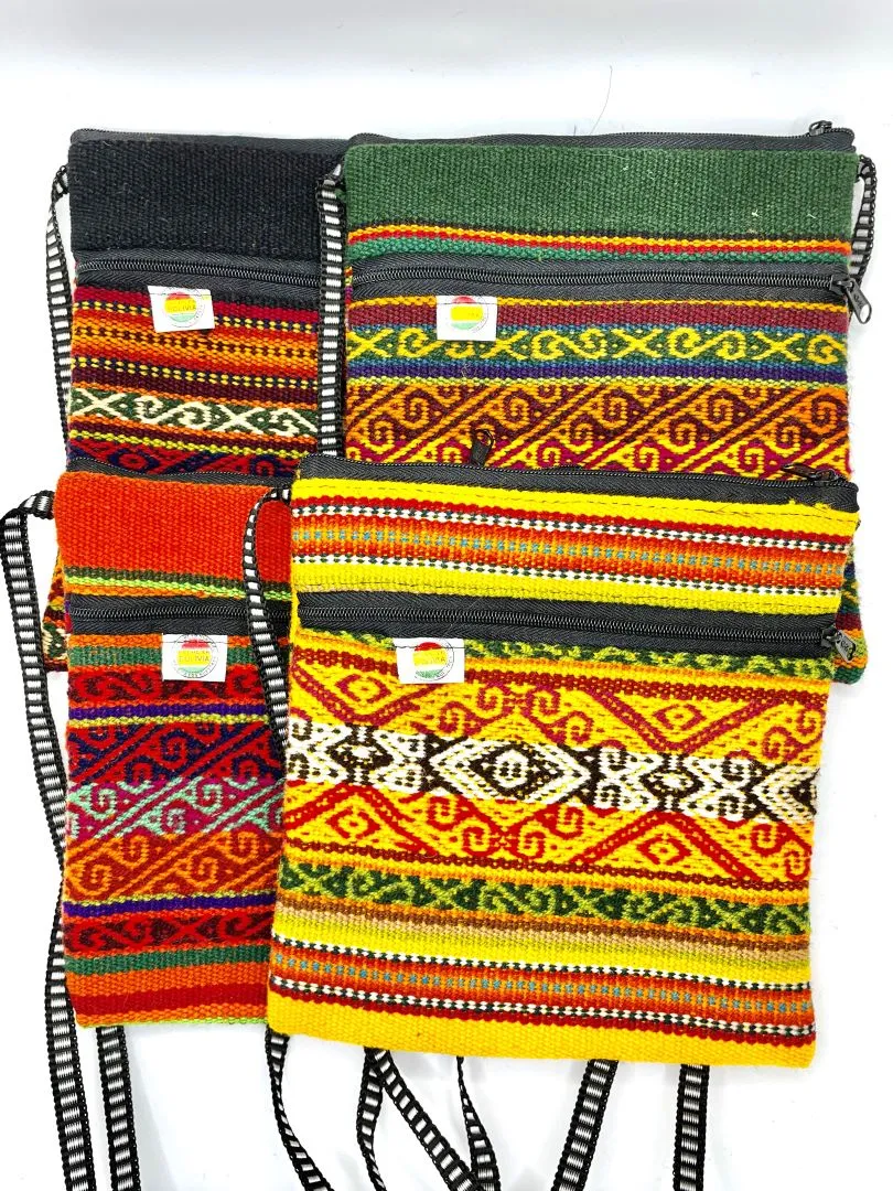 Handcrafted Green stripes Cross Body / Passport Bag, Bolivia