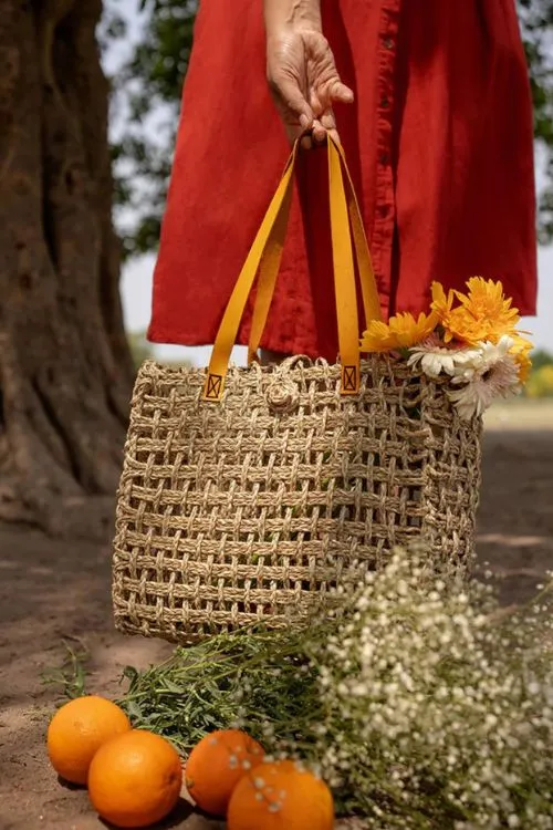 Handmade Sabai Grass Mesh Bag - Large (Turmeric)