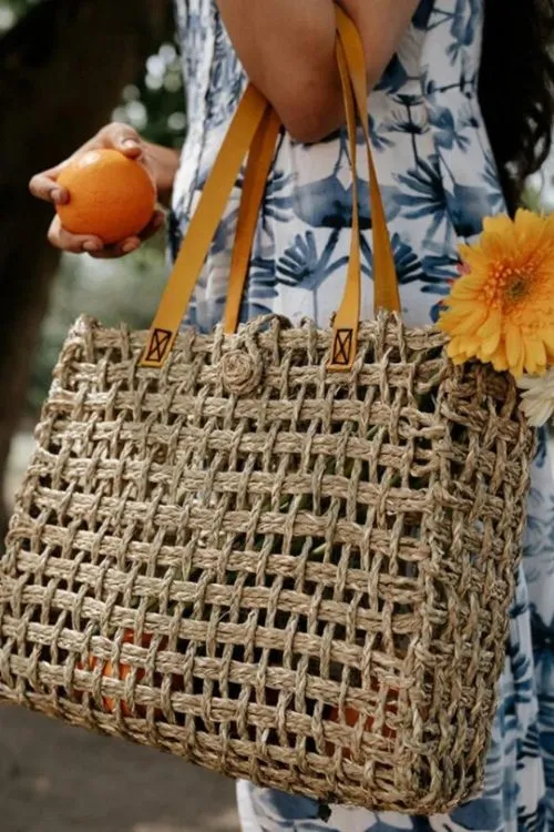 Handmade Sabai Grass Mesh Bag - Large (Turmeric)